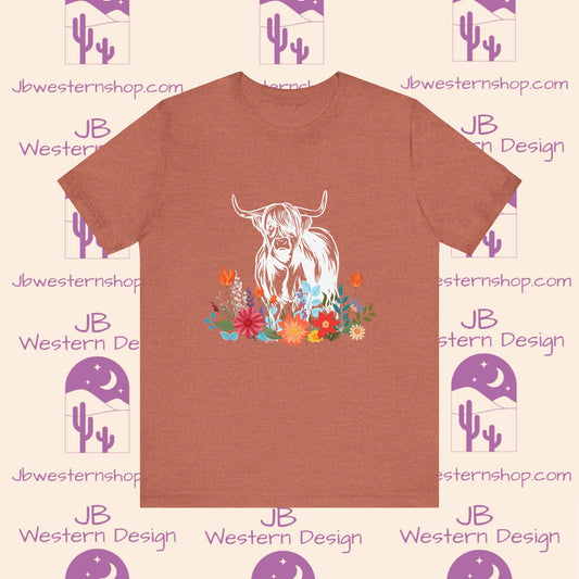 Flower Highland Cow Short Sleeve Tee